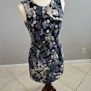 H&M Black Mini Dress with Blue and White Floral Print